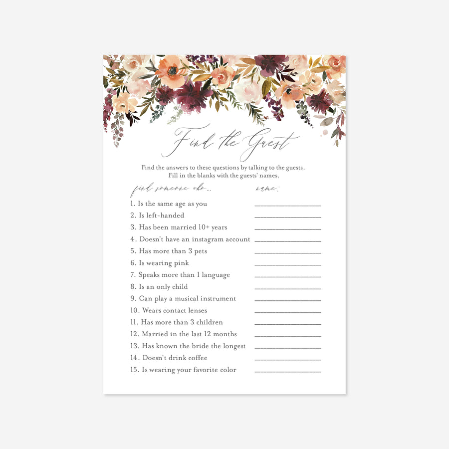 Romance Blush Bridal Shower Find The Guest Game Printable
