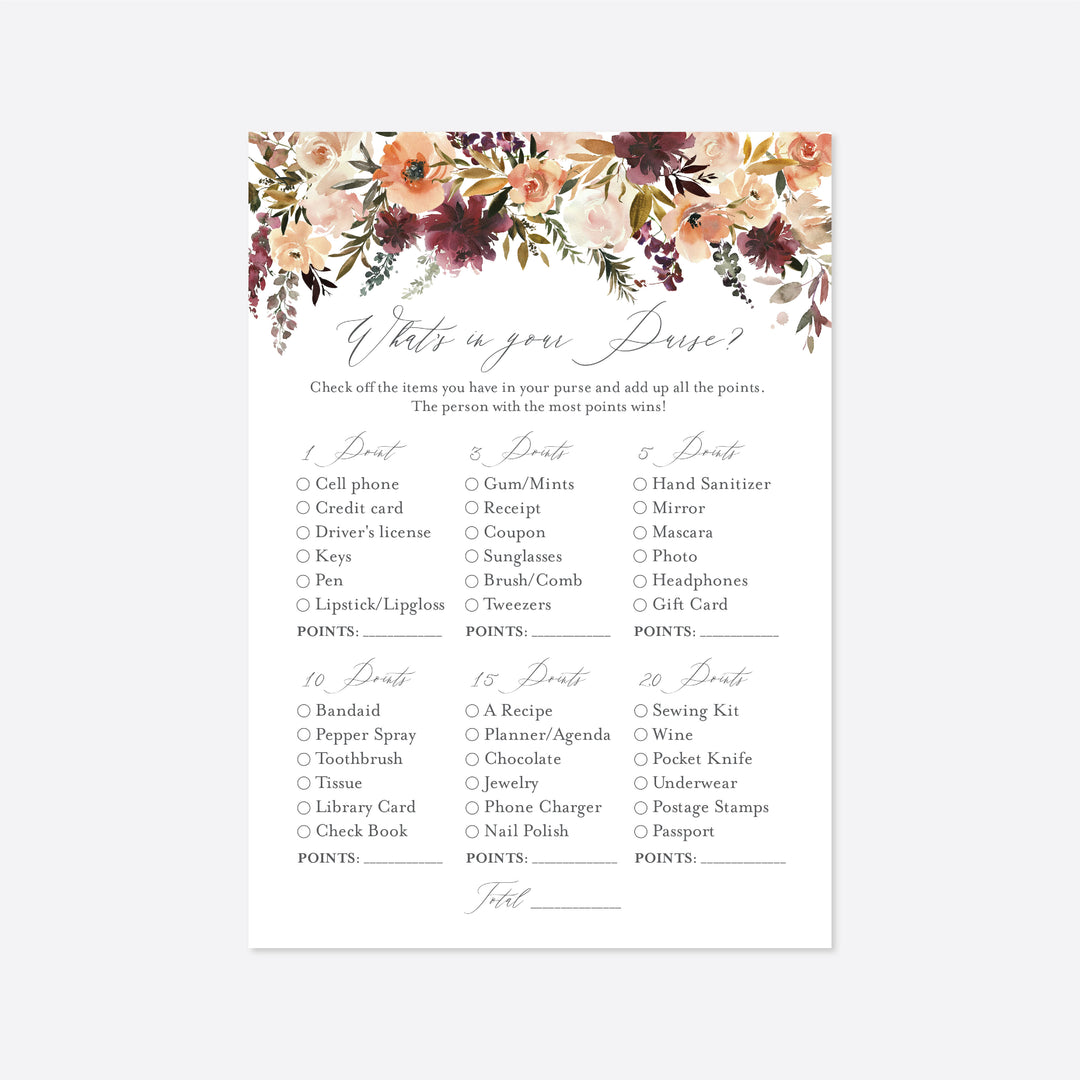 Romance Blush Bridal Shower What's In Your Purse Game Printable