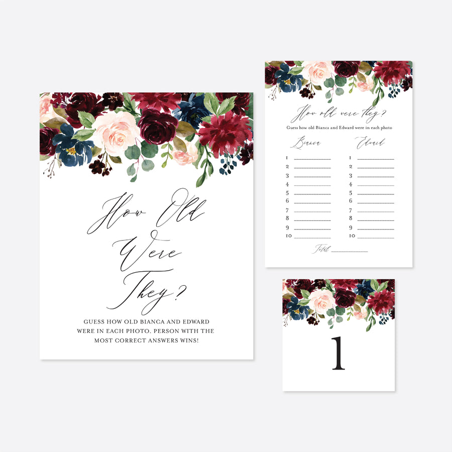 Burgundy Navy Bridal Shower How Old Were They Game Printable