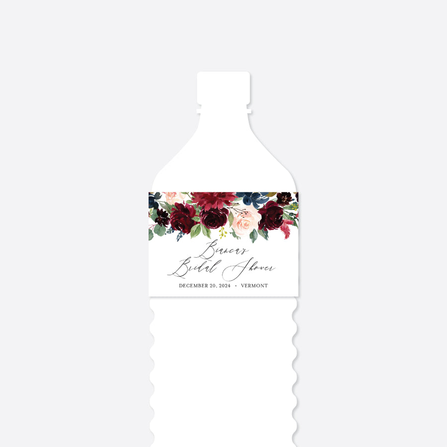 Burgundy Navy Bridal Shower Water Bottle Label Printable