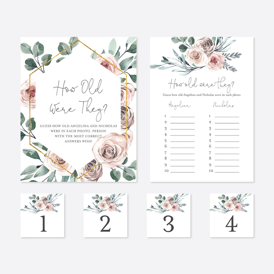 Boho Rose Bridal Shower How Old Were They Game Printable