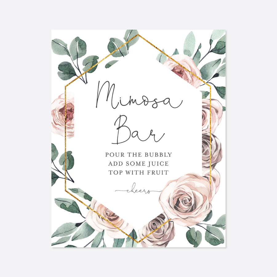 Boho Rose Bridal Shower Mimosa Bar Sign Printable