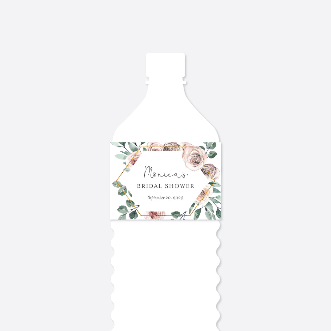 Boho Rose Bridal Shower Water Bottle Label Printable