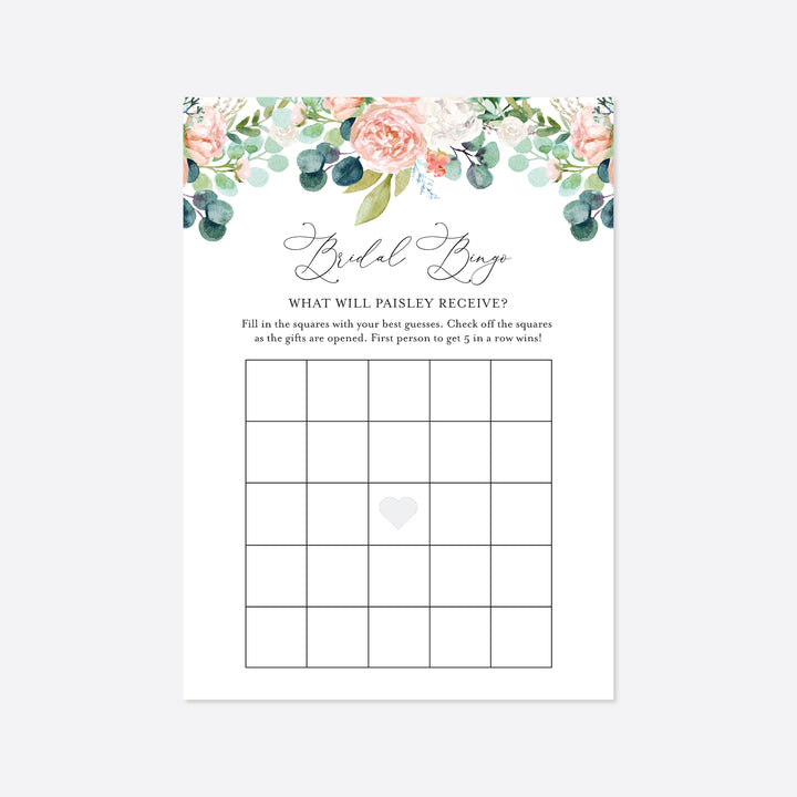 Blush Garden Bridal Shower Bingo Game Printable