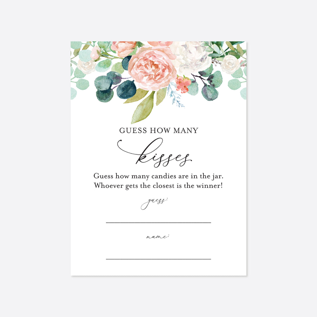 Blush Garden Bridal Shower Guess How Many Kisses Game Printable