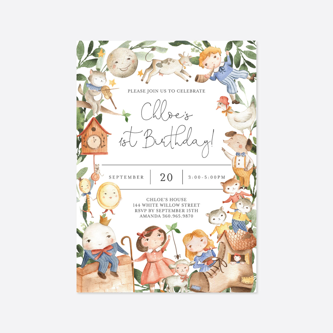 Nursery Rhymes Kids Birthday Invitation Printable