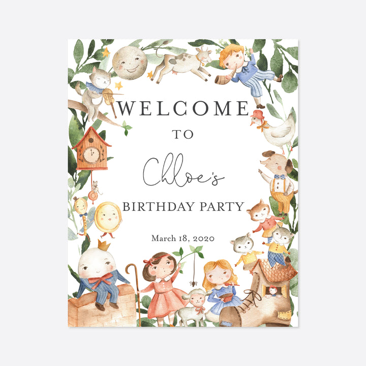 Nursery Rhymes Kids Birthday Welcome Sign Printable