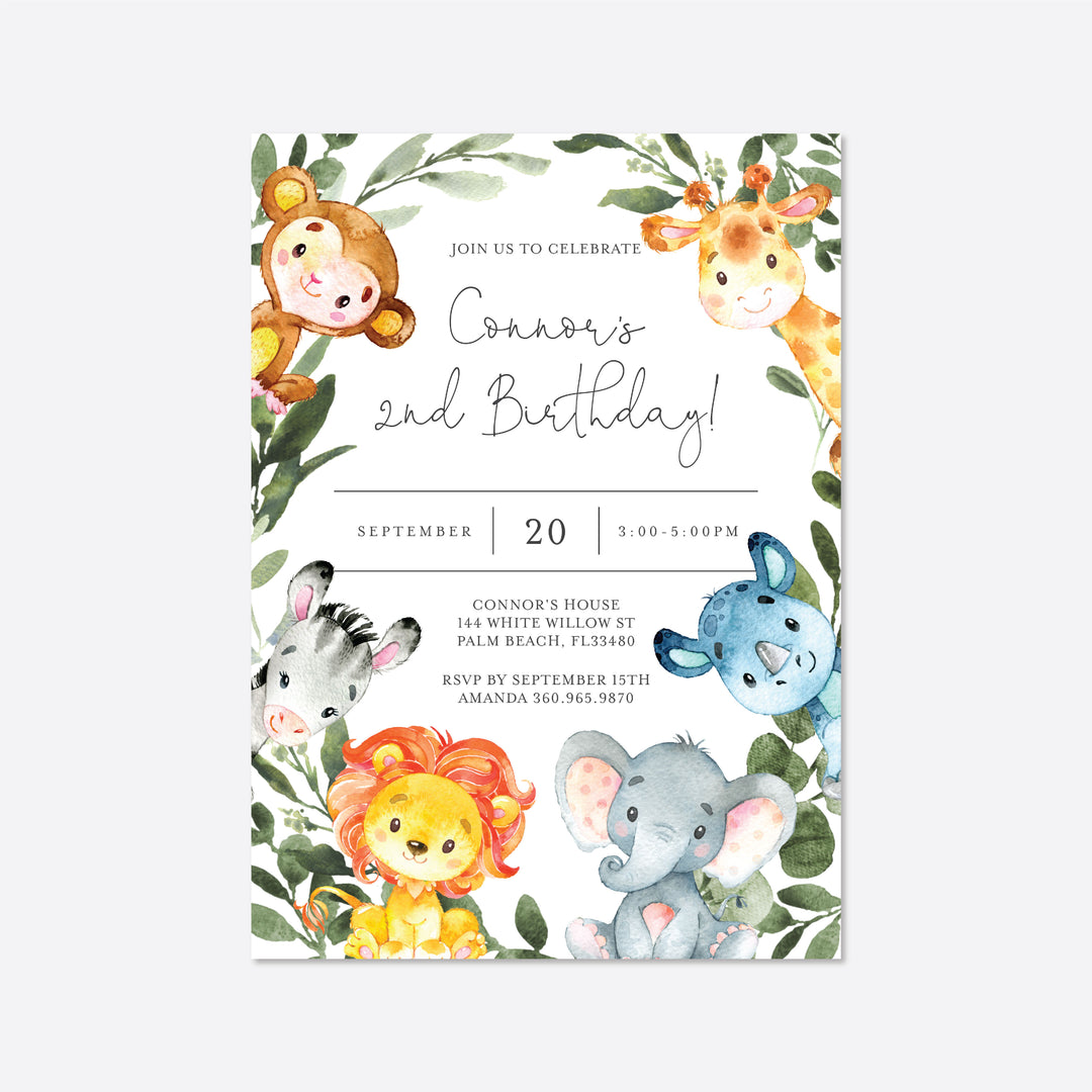 Jungle Animals Kids Birthday Invitation Printable