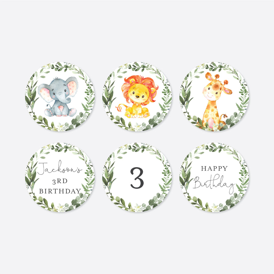 Jungle Animals Kids Birthday Cupcake Toppers and Cupcake Wrappers Printable