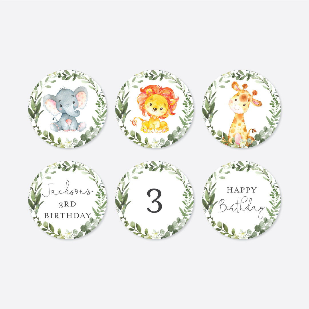 Jungle Animals Kids Birthday Cupcake Toppers and Cupcake Wrappers Printable