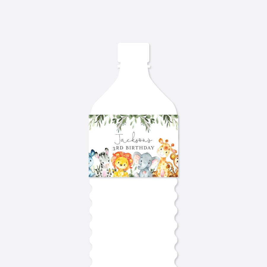 Jungle Animals Kids Birthday Water Bottle Label Printable