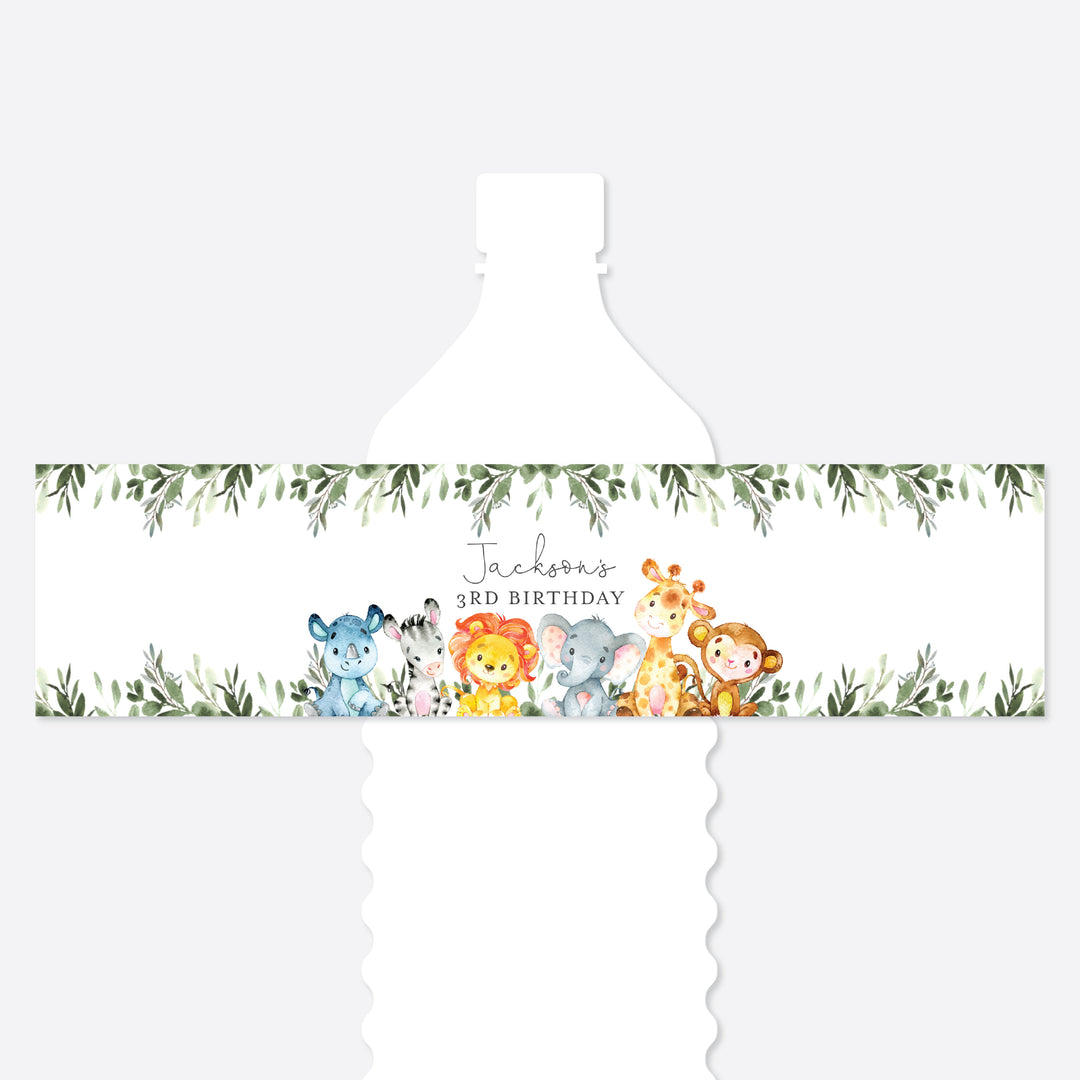 Jungle Animals Kids Birthday Water Bottle Label Printable