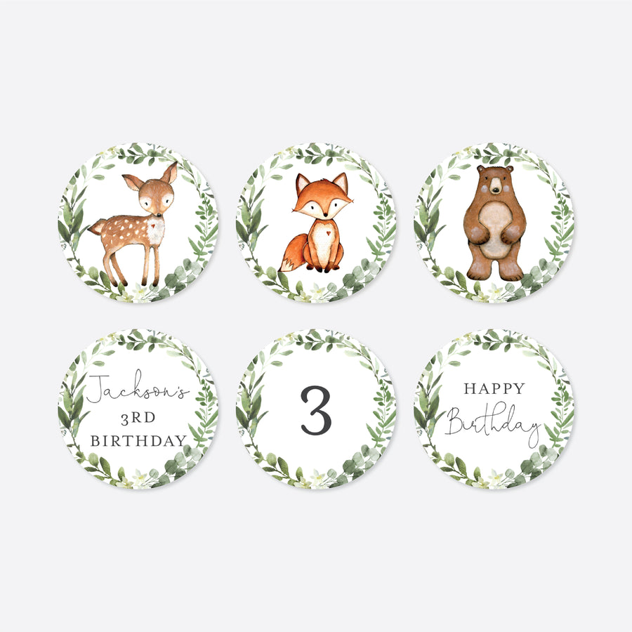 Woodland Animals Kids Birthday Cupcake Toppers and Cupcake Wrappers Printable