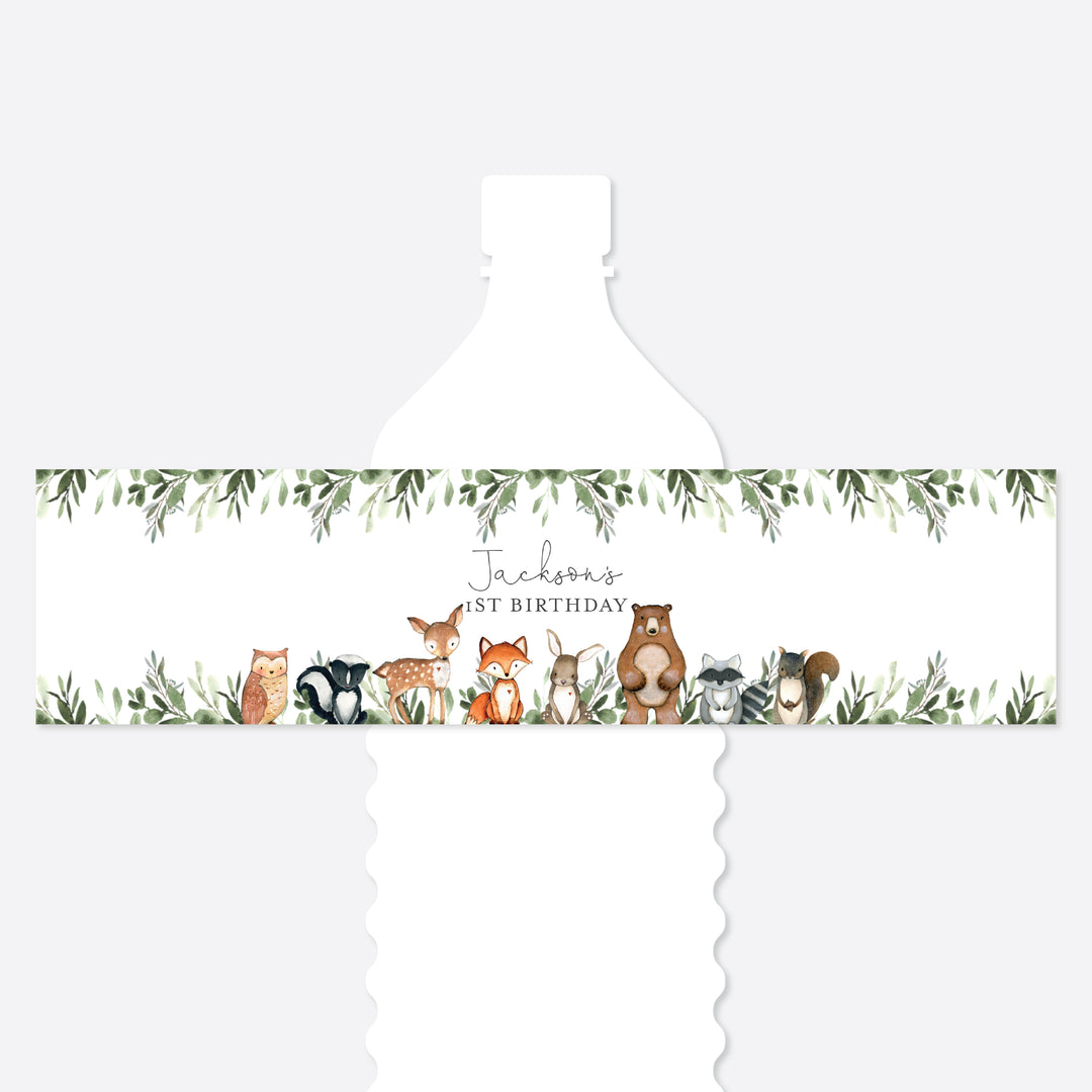 Woodland Animals Kids Birthday Water Bottle Label Printable