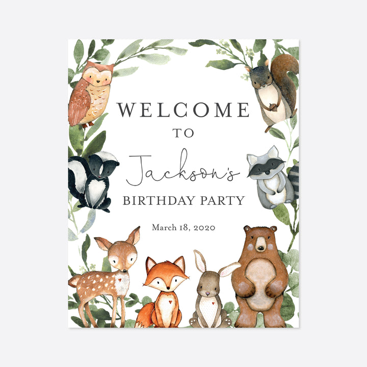 Woodland Animals Kids Birthday Welcome Sign Printable
