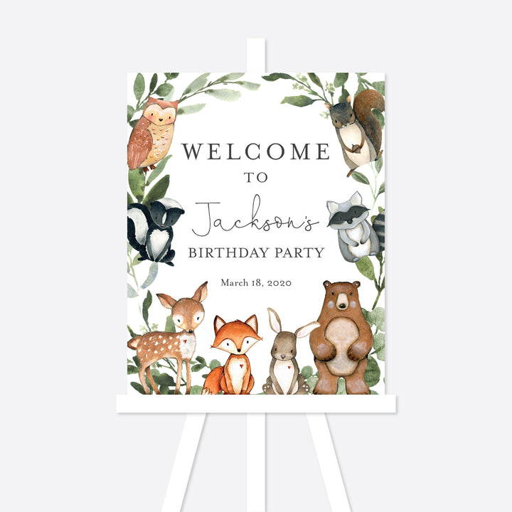 Woodland Animals Kids Birthday Welcome Sign Printable