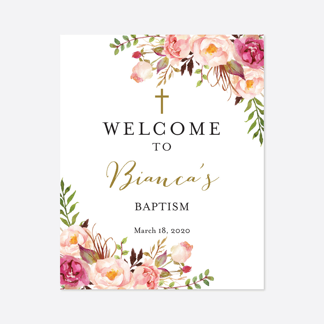 Pink Floral Baptism Welcome Sign Printable