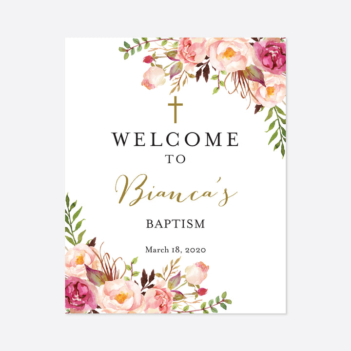 Pink Floral Baptism Welcome Sign Printable