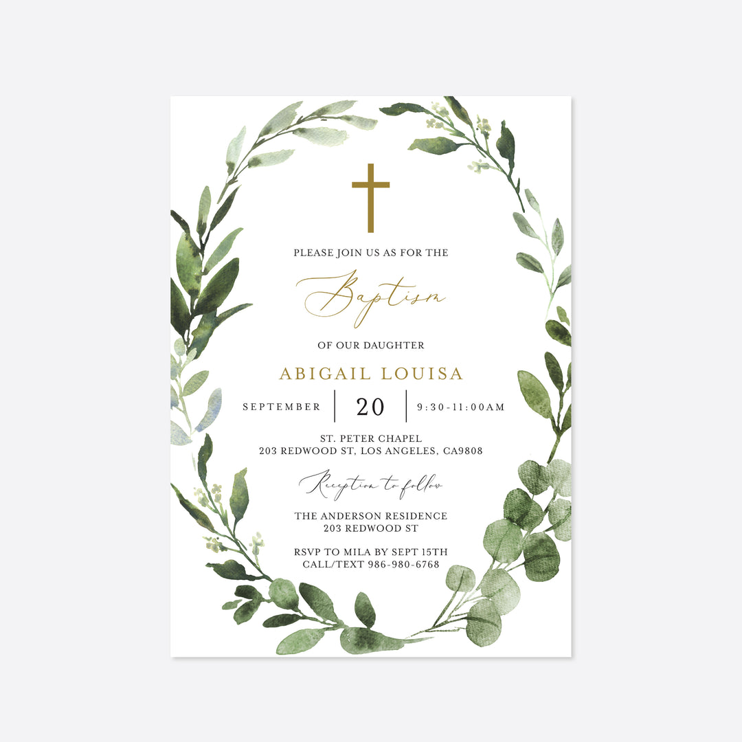 Foliage Baptism Invitation Printable