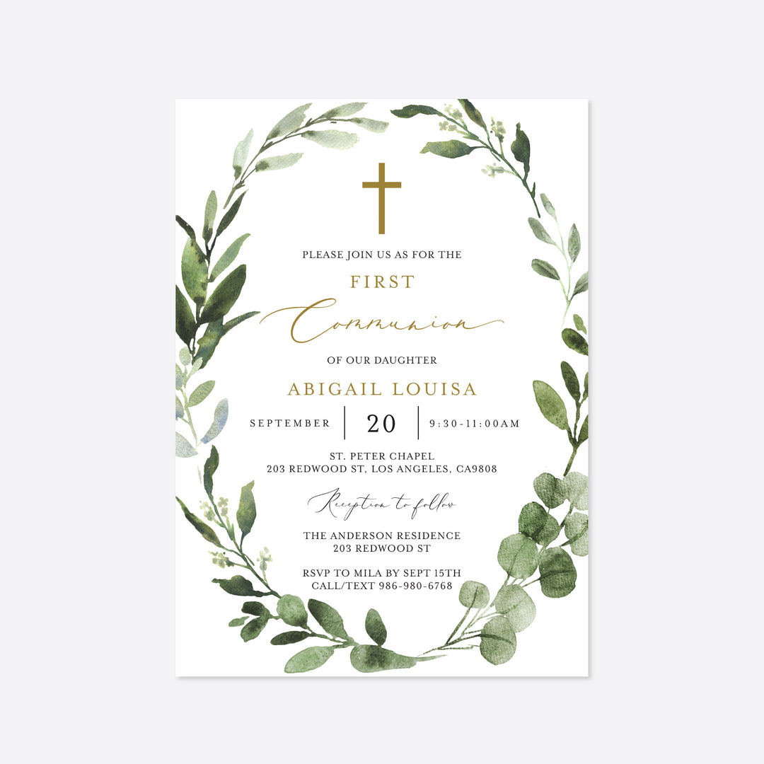 Foliage First Communion Invitation Printable