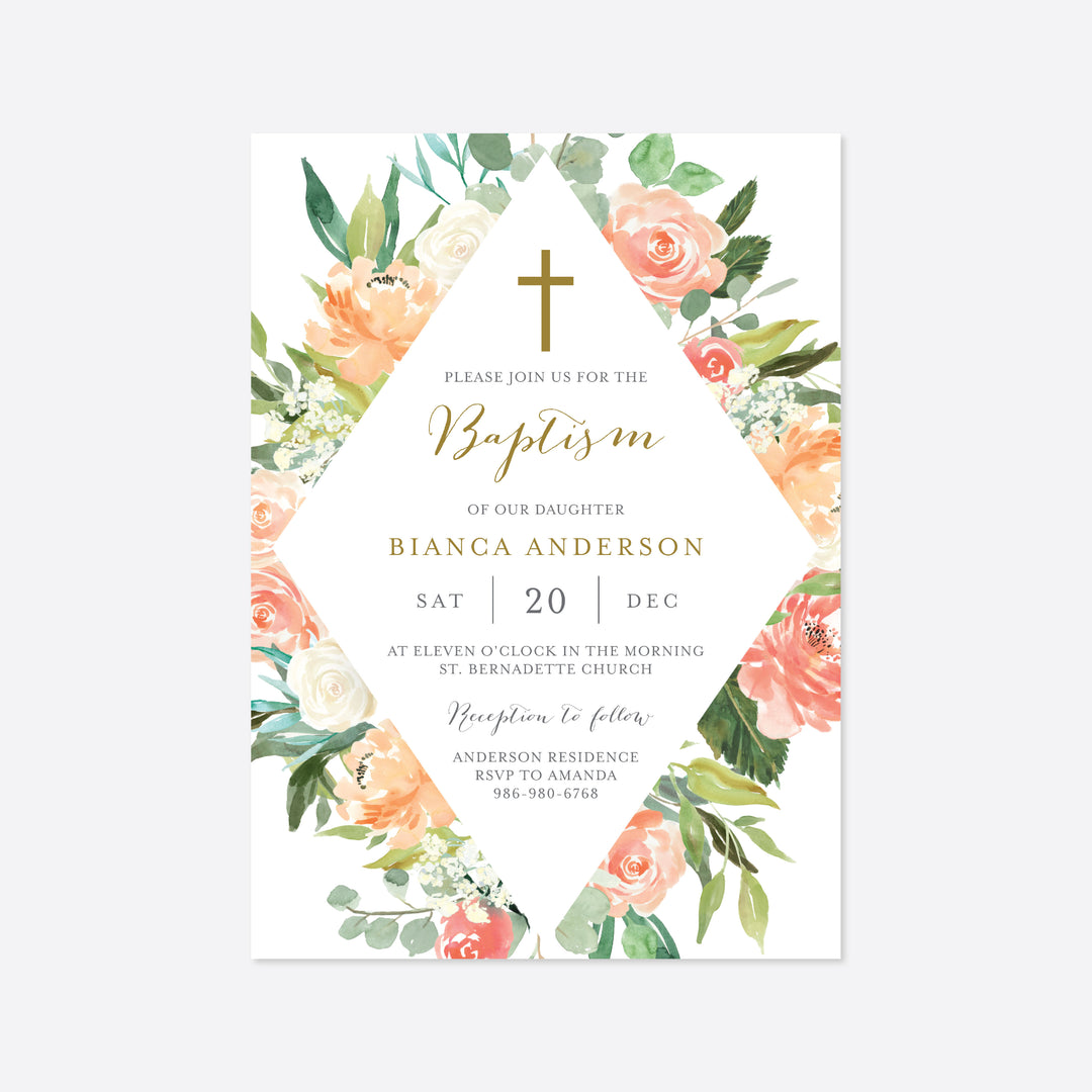 Peach and Cream Baptism Invitation Printable