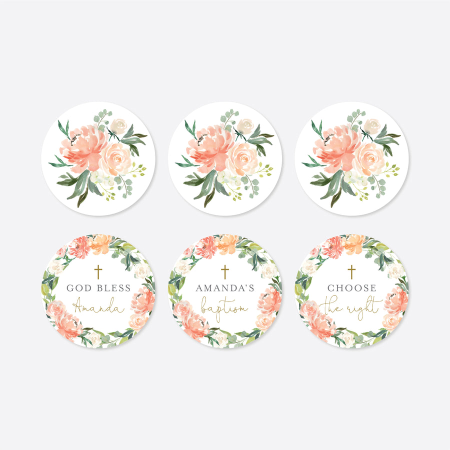 Peach and Cream Baptism Cupcake Toppers and Cupcake Wrappers Printable