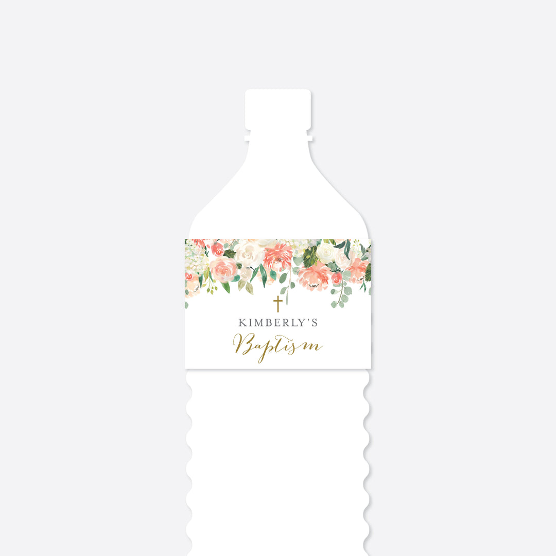 Peach and Cream Baptism Water Bottle Label Printable