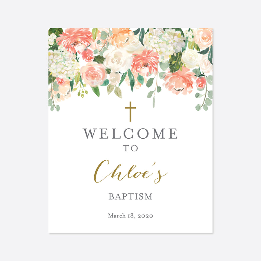 Peach and Cream Baptism Welcome Sign Printable