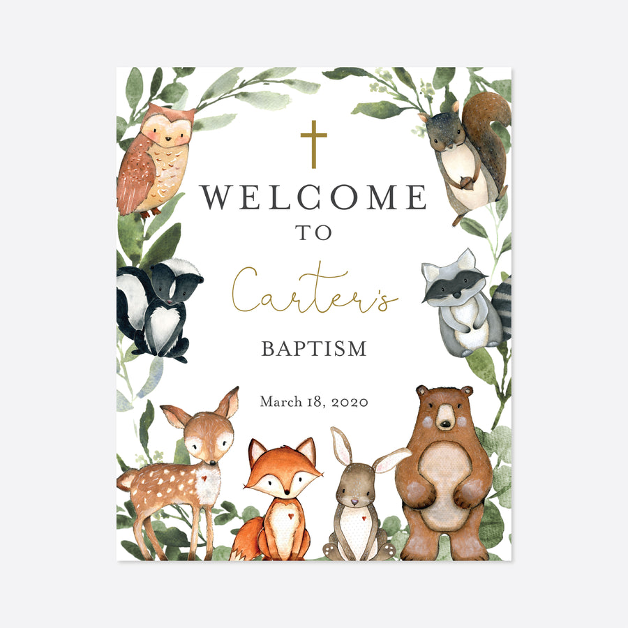 Woodland Animals Baptism Welcome Sign Printable