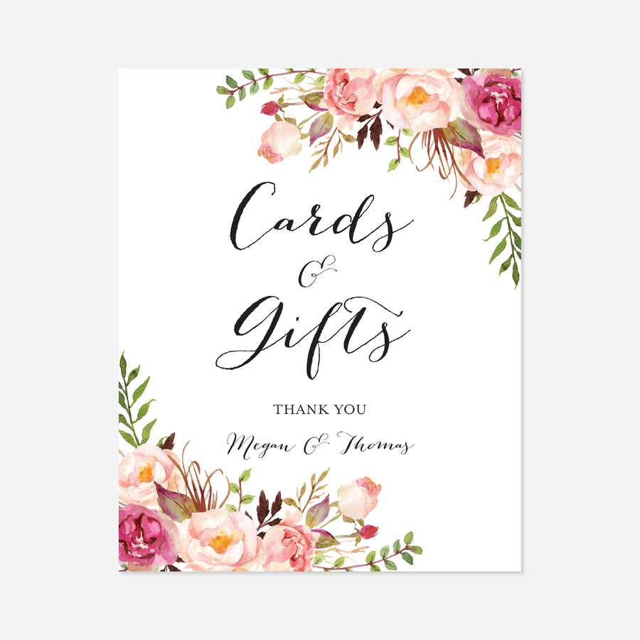 Pink Floral Wedding Cards and Gifts Sign Printable