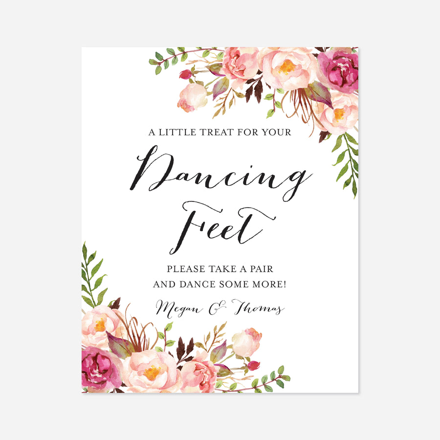 Pink Floral Wedding Dancing Shoes Sign Printable