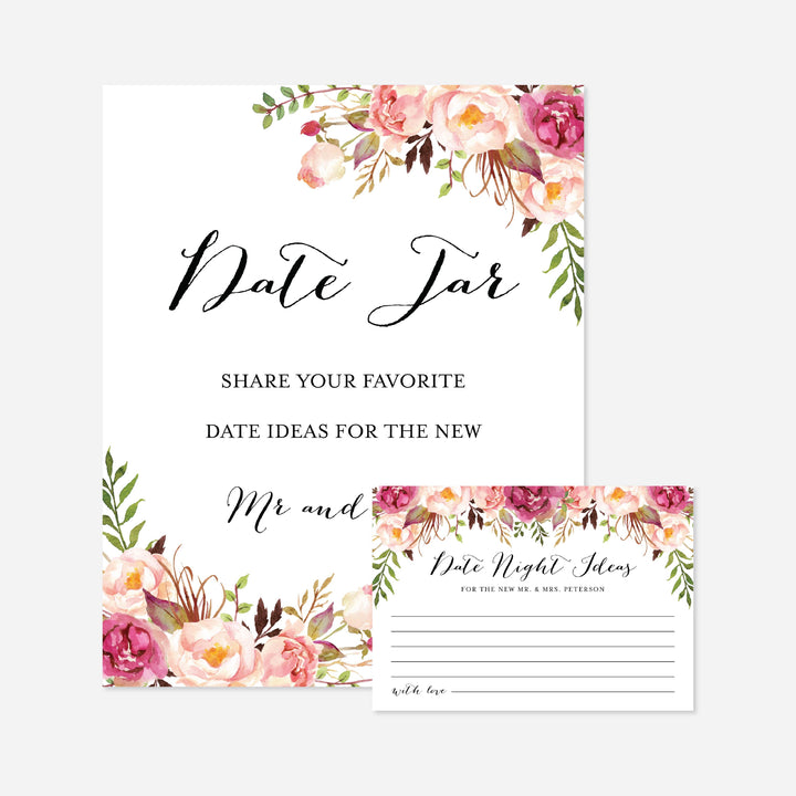Pink Floral Wedding Date Night Ideas Printable