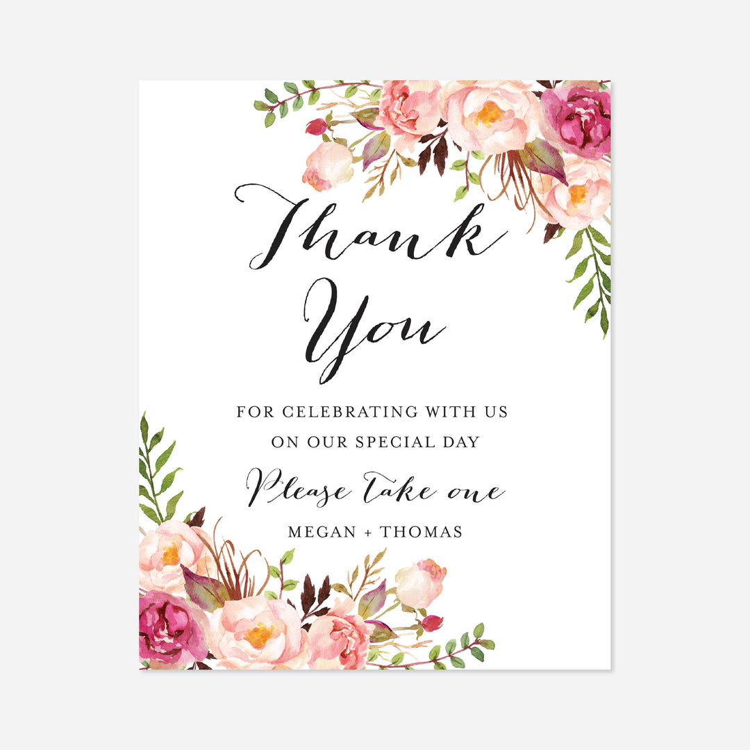 Pink Floral Wedding Favors Sign Printable