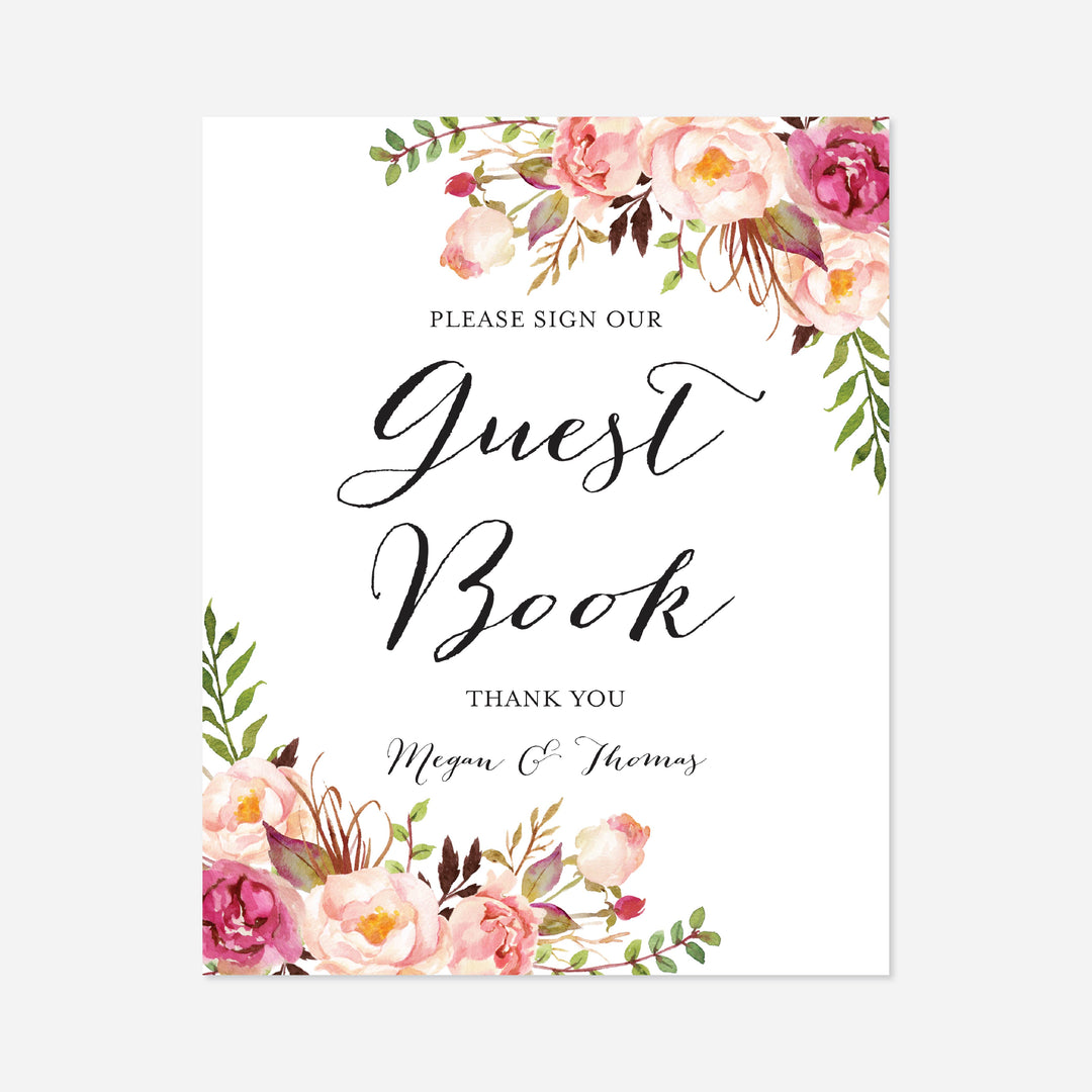 Pink Floral Wedding Guestbook Sign Printable