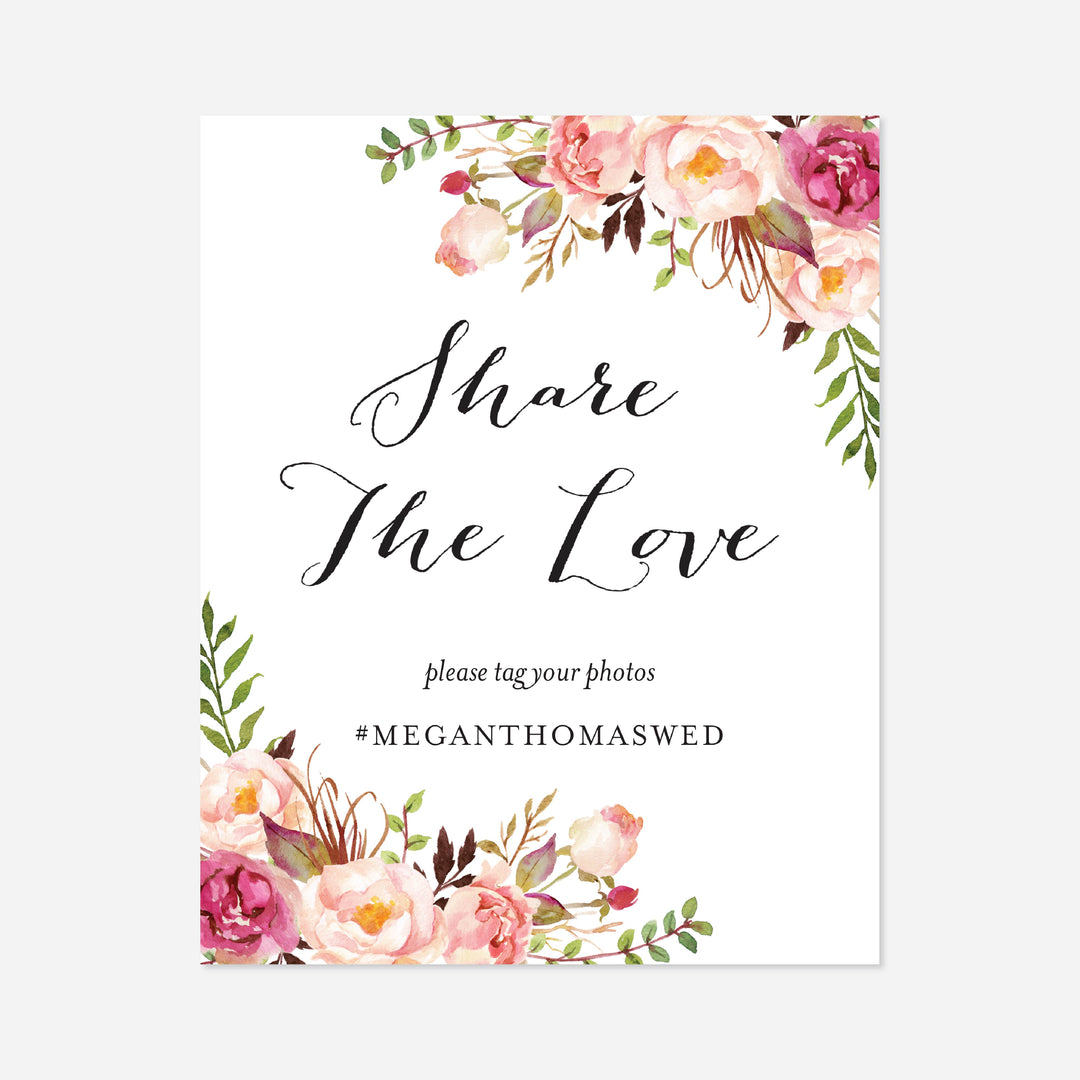 Pink Floral Wedding Hashtag Sign Printable