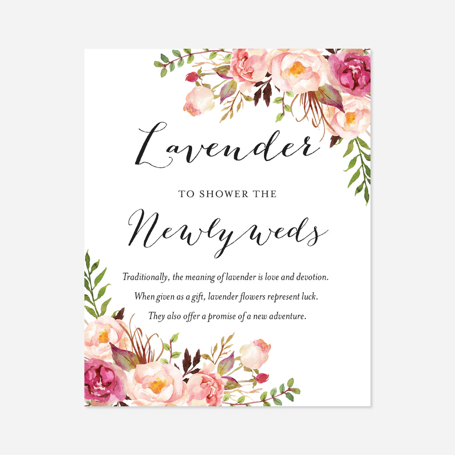 Pink Floral Wedding Lavender Toss Sign Printable