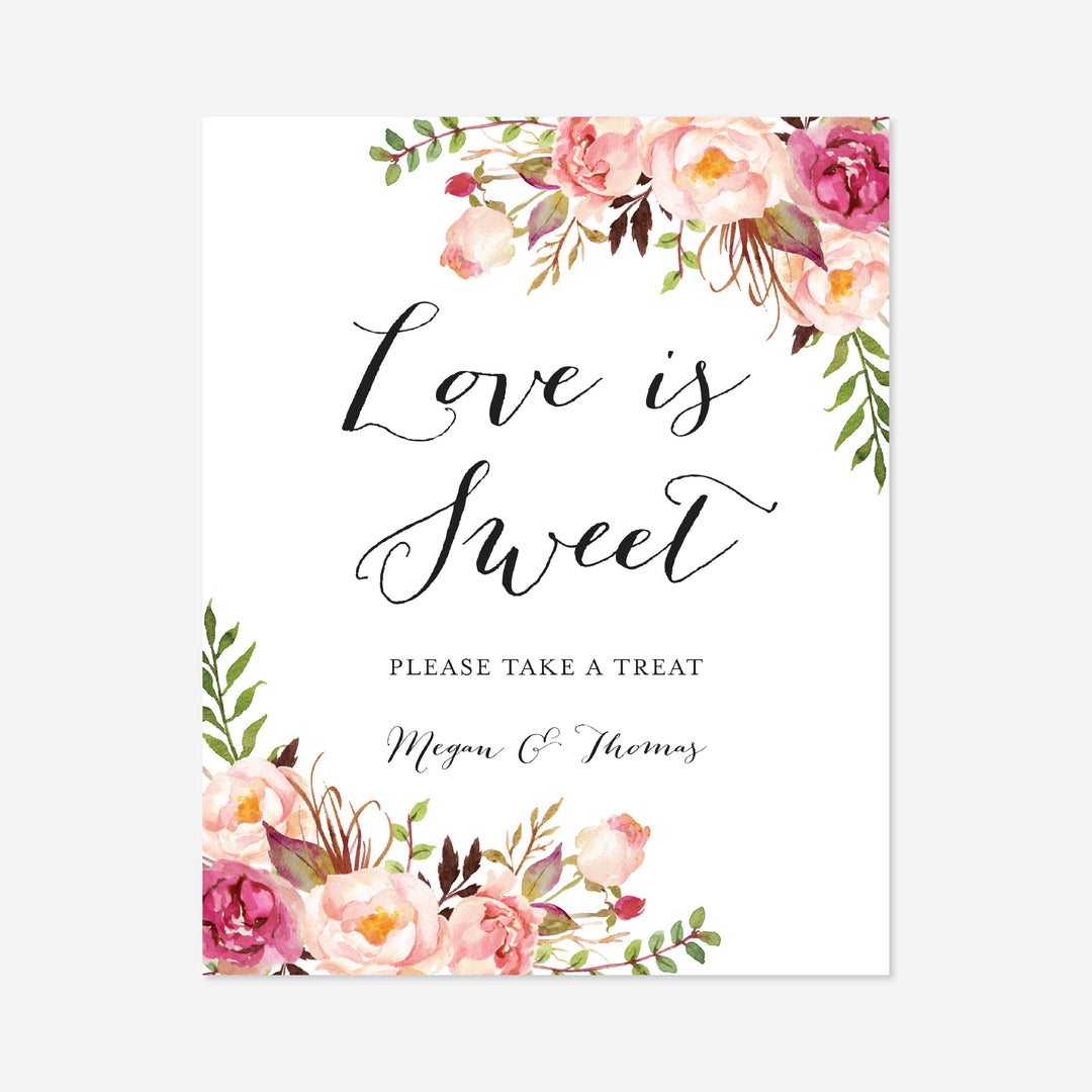 Pink Floral Wedding Love Is Sweet Sign Printable