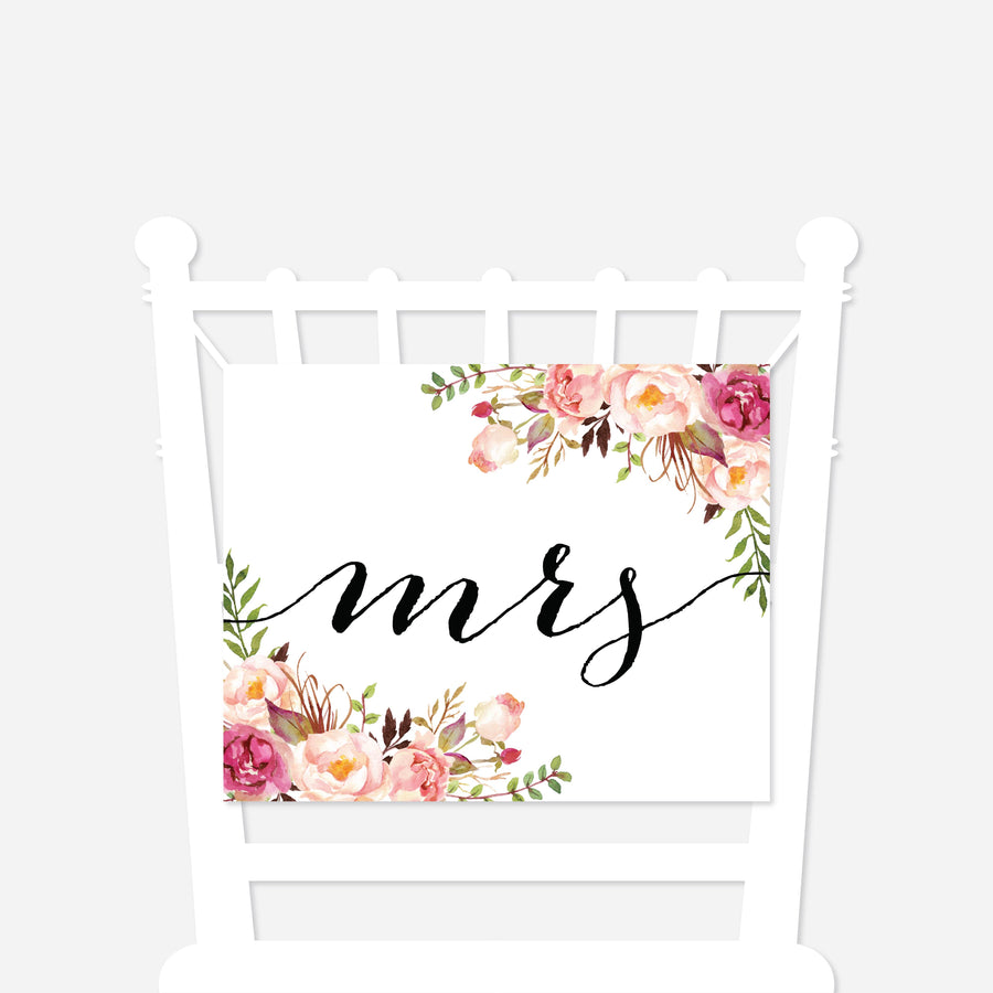 Pink Floral Mr and Mrs Chair Sign Printable