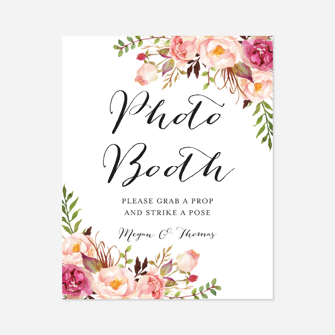 Pink Floral Wedding Photo Booth Sign Printable