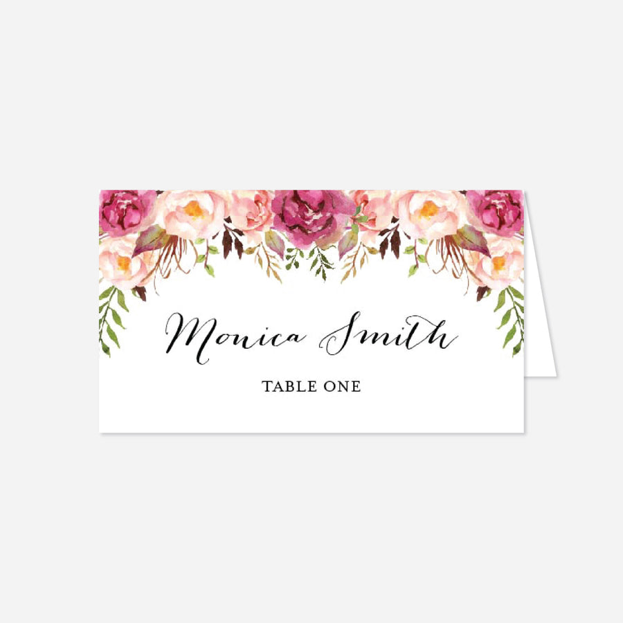 Pink Floral Wedding Place Card Printable