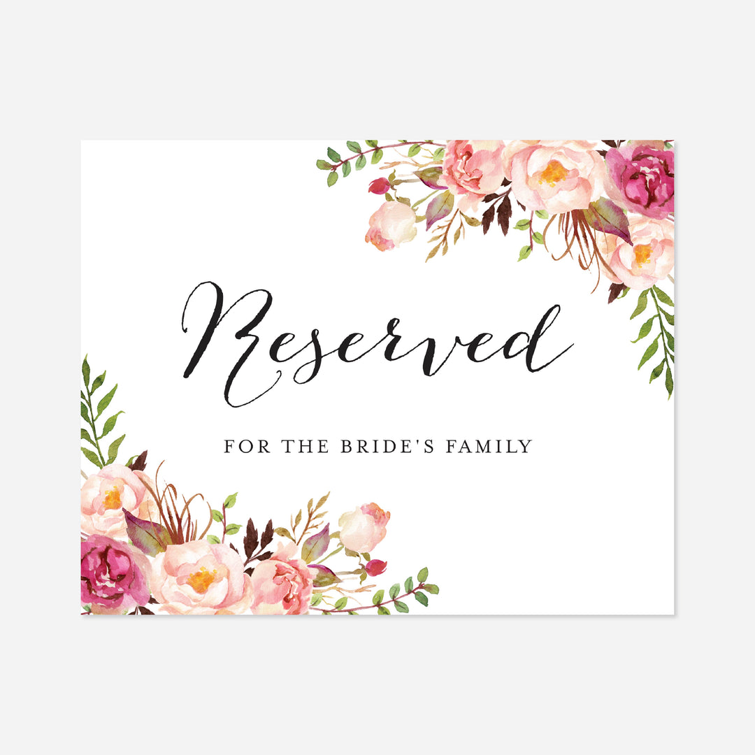 Pink Floral Wedding Reserved Sign Printable