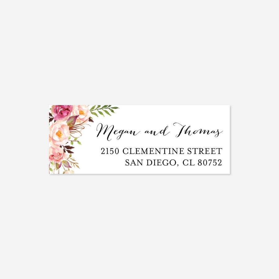Pink Floral Wedding Return Address Label Printable