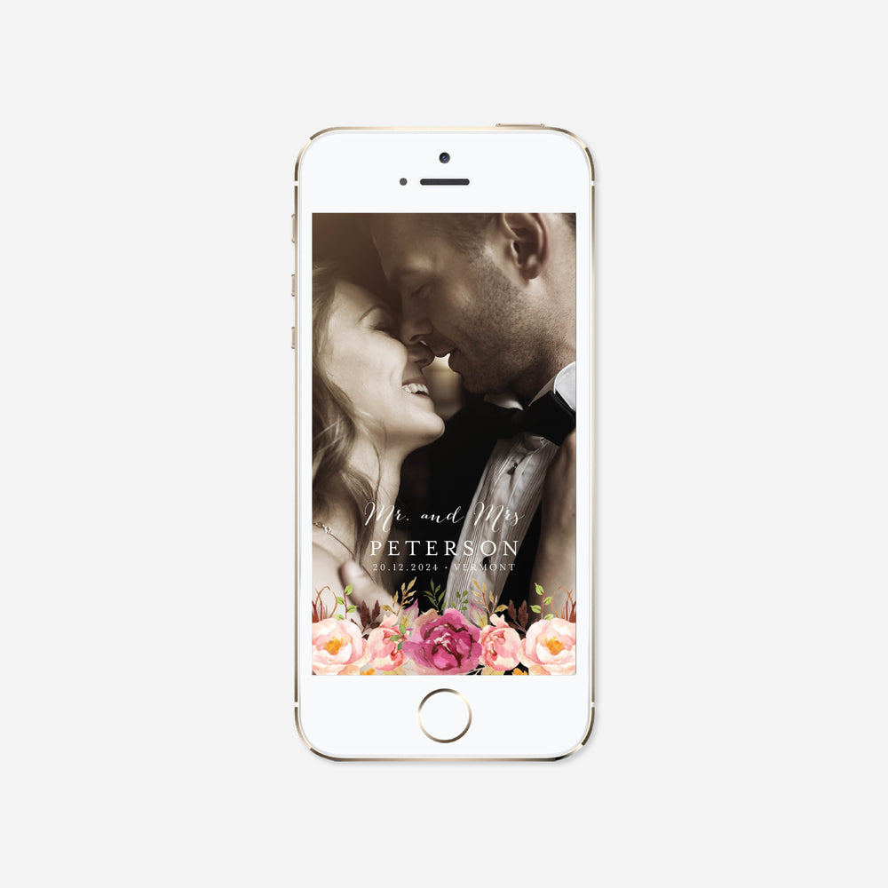Pink Floral Wedding Snapchat Geofilter Printable