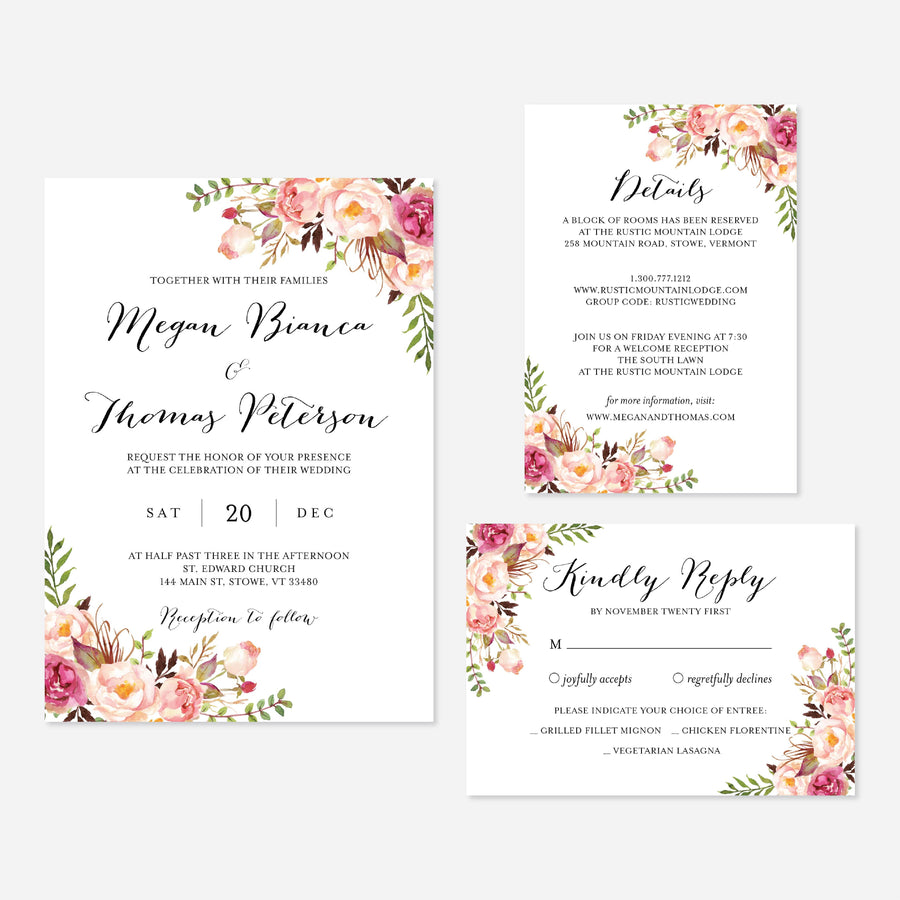 Pink Floral Wedding Suite Printable