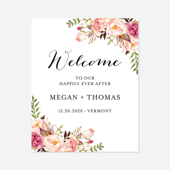 Pink Floral Wedding Welcome Sign Printable