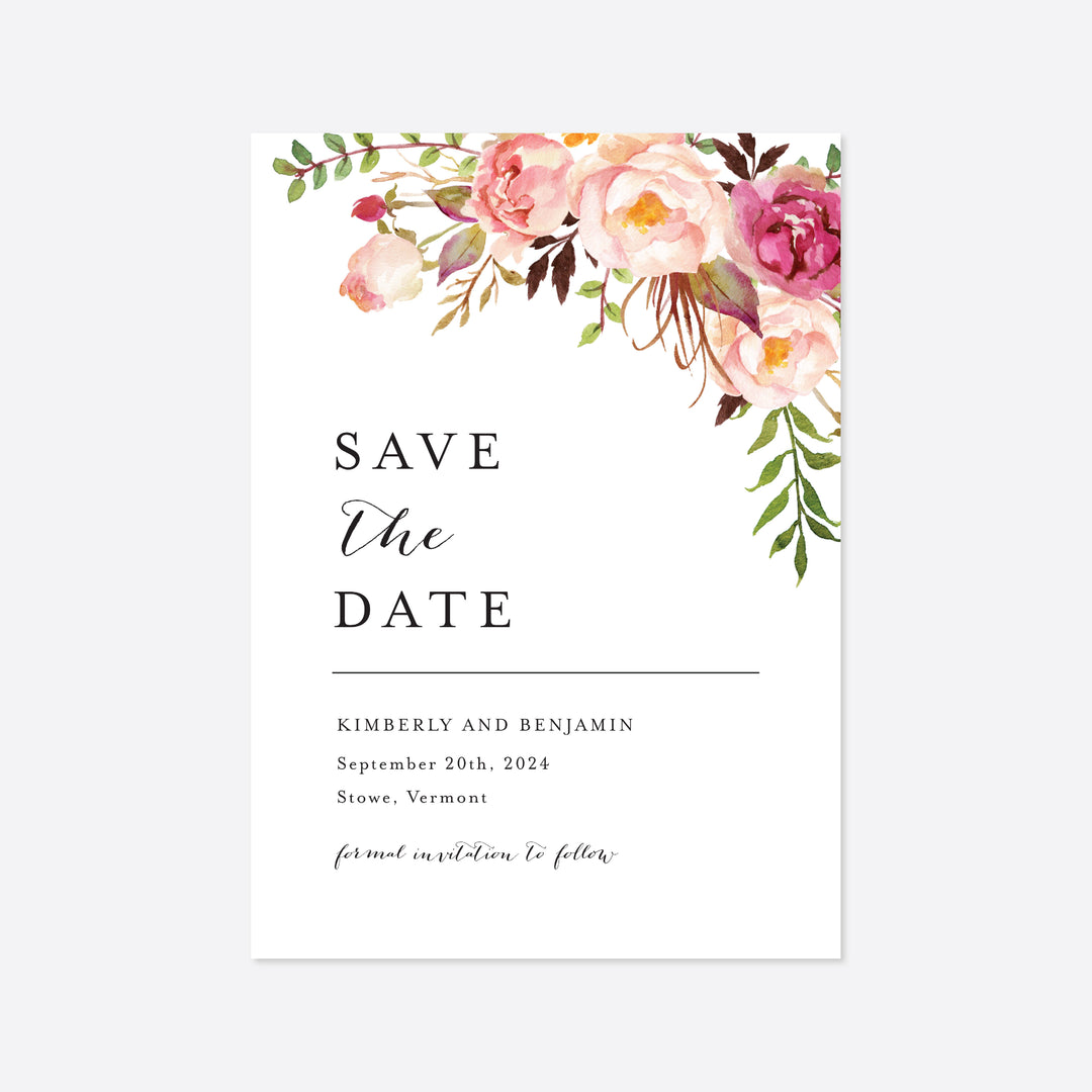 Pink Floral Wedding Save The Date Card Printable