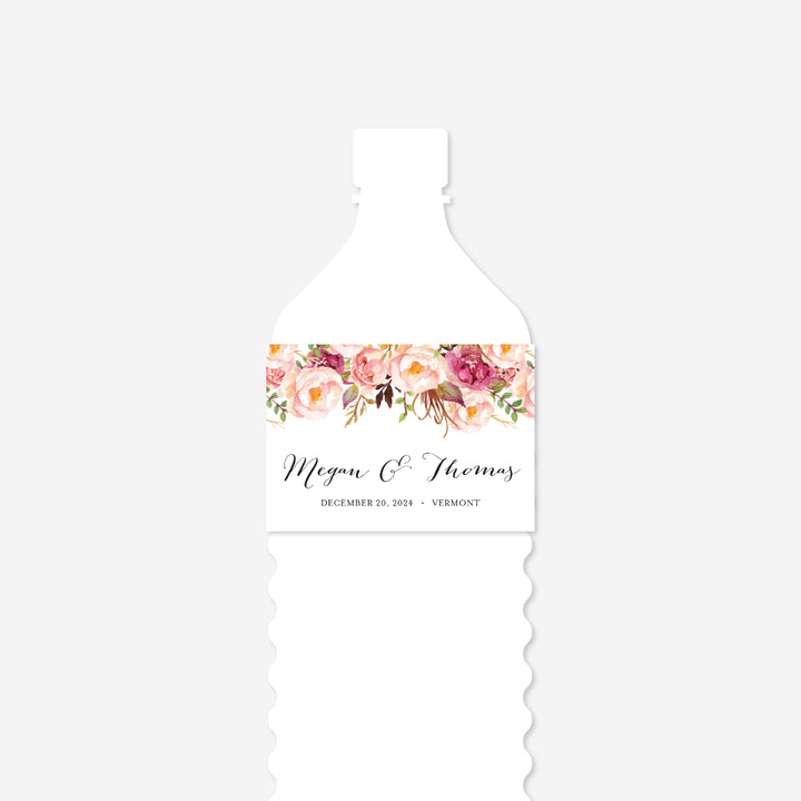Pink Floral Wedding Water Bottle Label Printable