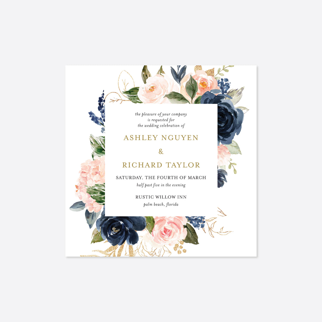 Navy Blush Wedding Invitation Printable