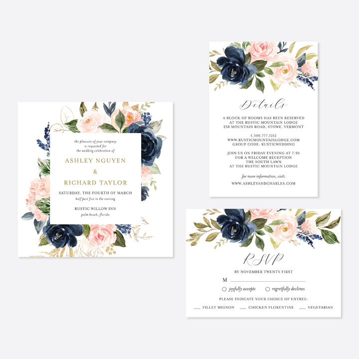 Navy Blush Wedding Suite Printable
