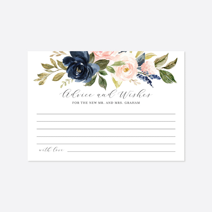 Navy Blush Wedding Advice and Wishes Printable